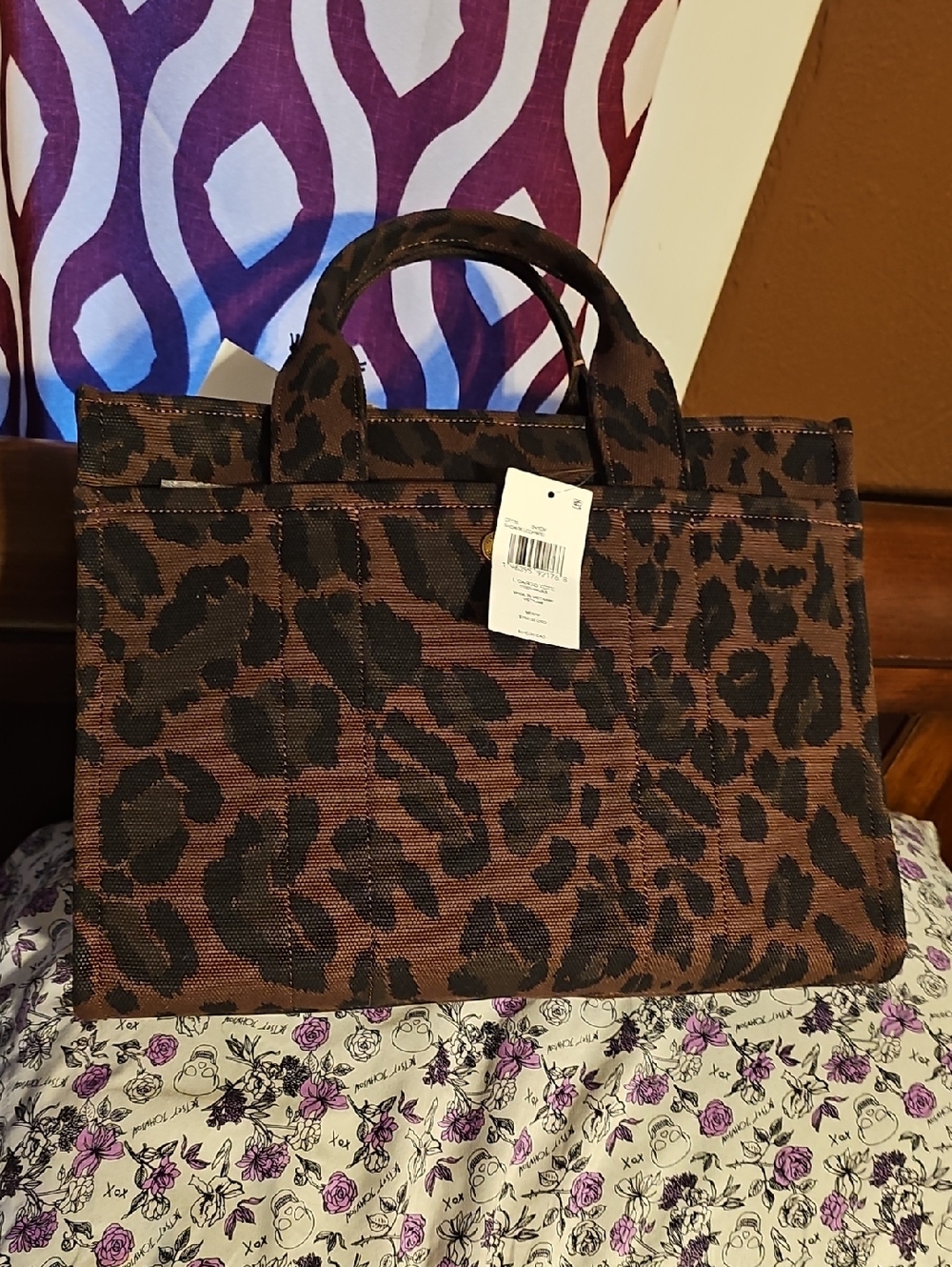 Coach Brown and Black Leopard-Print Canvas Tote - Picture 5 of 9